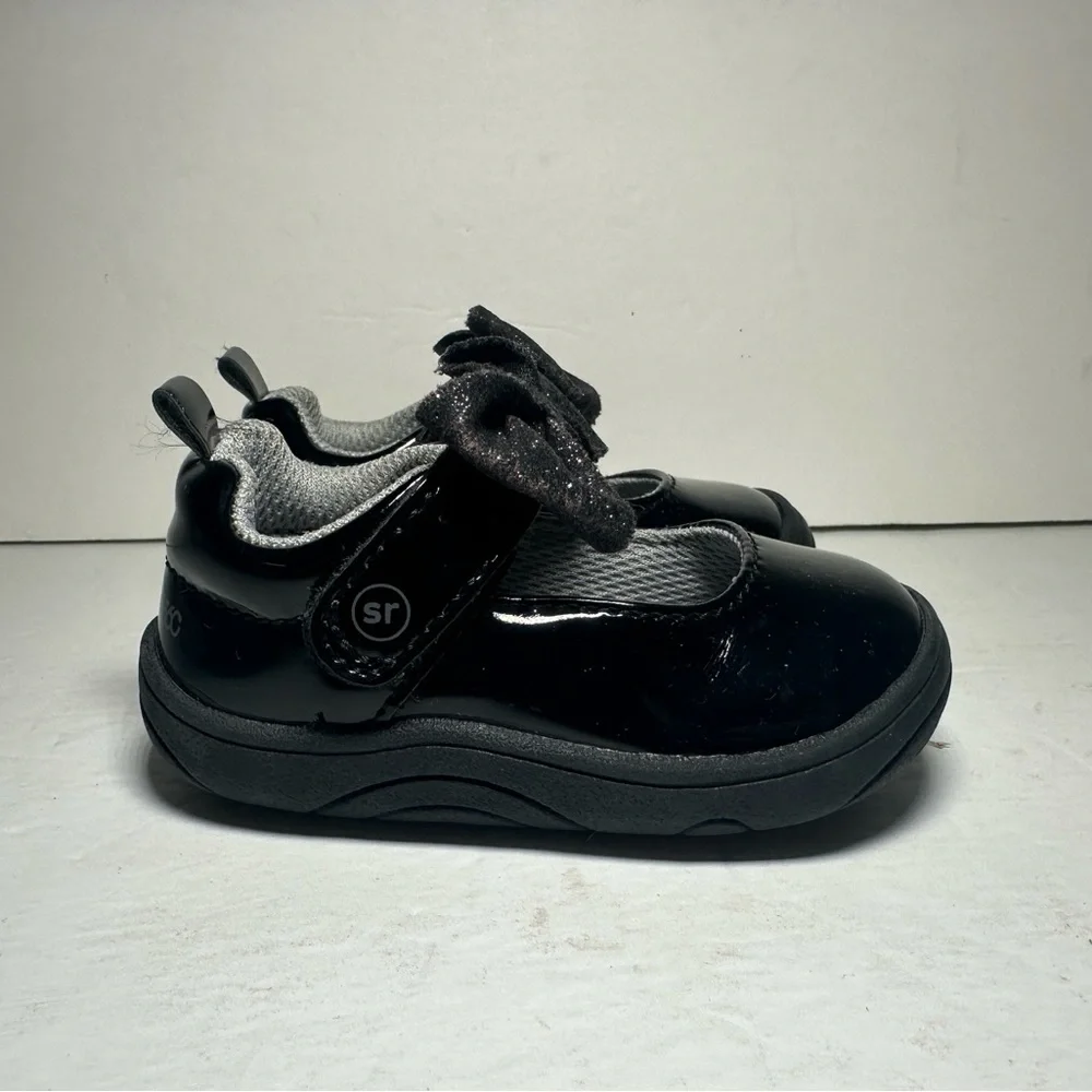 Stride Rite Infant Toddler Girl Gracie Mary Jane‎ Black Patent Shiny Bow Shoes 3